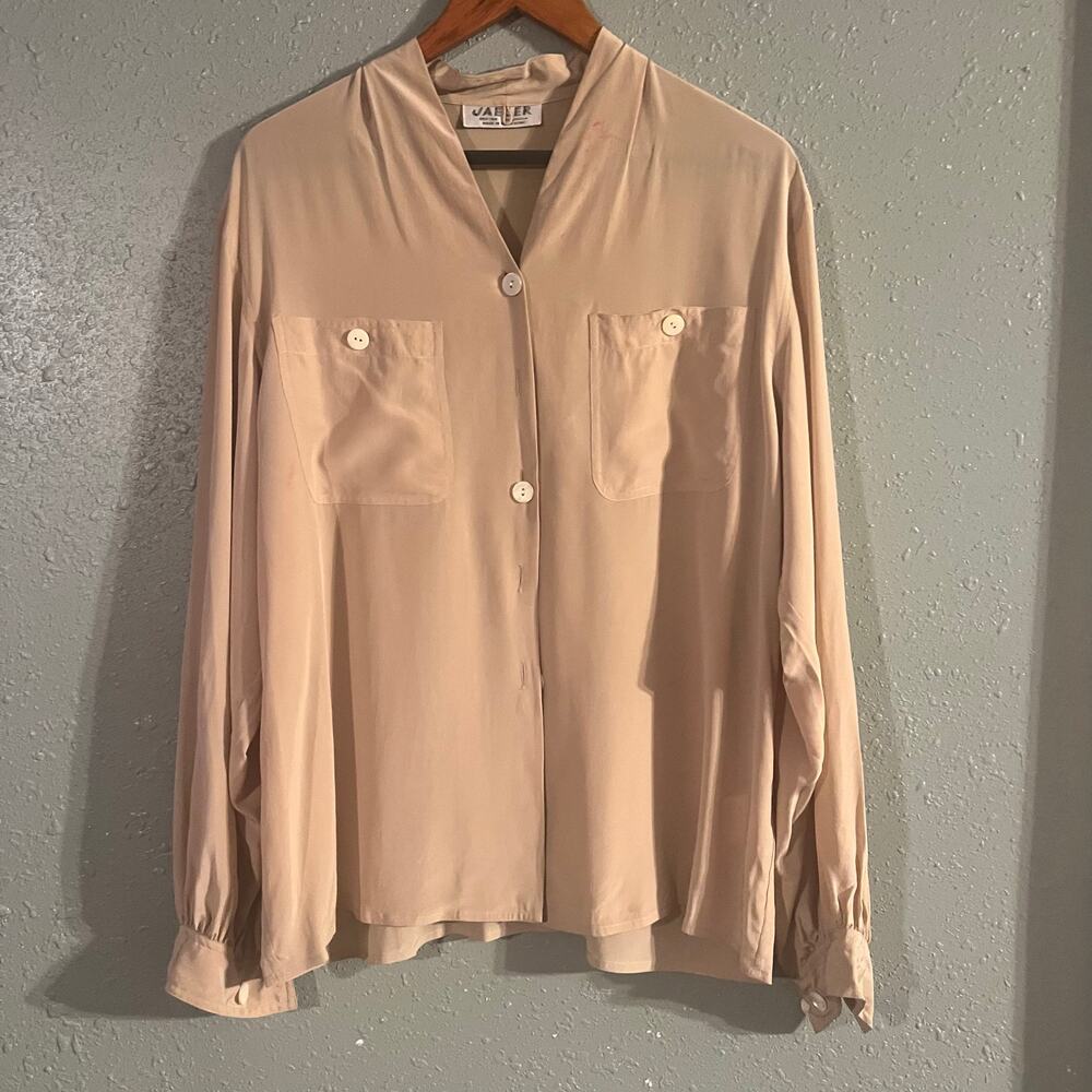 Vintage Jaeger Women's Beige Silk Blouse Professional Workwear Business Office